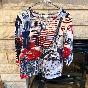 Christopher & Banks Red and Blue Abstract Top Parisian Large